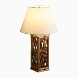Lampe de Bureau en Rotin et Bambou Style Chippendale