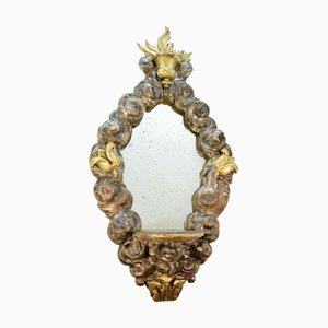 18th Century Large Wood Mirror With a Shelf