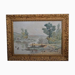 Französische Schule Anfang 20. "Der Teich und die Enten" Aquarell signiert C. Chouet, gerahmt