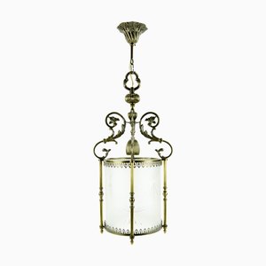 Farol francés antiguo de vidrio y latón
