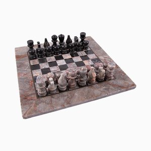Mid 20th Century Chess Game Pink, Grey and Black Marble With Box