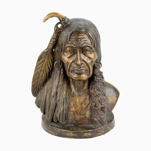 Busto vintage de bronce de un nativo americano