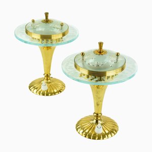 Lámparas de mesa de latón y vidrio atribuidas a Pietro Chiesa para Fontana Arte, años 50. Juego de 2