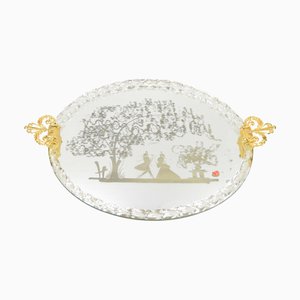 Italian Murano Gold Blown Glass Tray with Etched Mirror from Barovier, 1940s