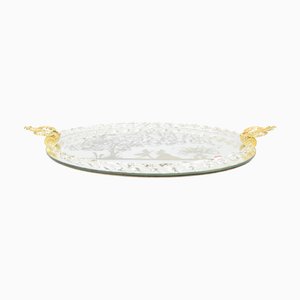 Italian Murano Gold Blown Glass Tray with Etched Mirror from Barovier, 1940s