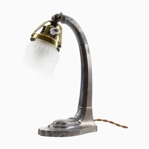 Early 20th Century French Art Nouveau Cast Iron & Glass Desk Lamp
