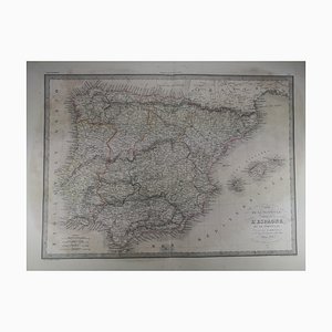 Mappa antica della metà del XIX secolo che mostra i regni reali della Spagna e del Portogallo Prima edizione originale del 1838 della mappa di Pierre M. Lapie