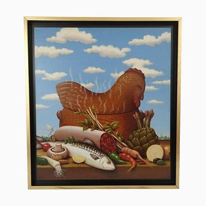 1970s James Marsh Kitchen Still Life Painting, Framed