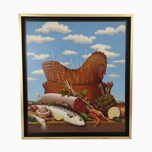 1970s James Marsh Kitchen Still Life Painting, Framed