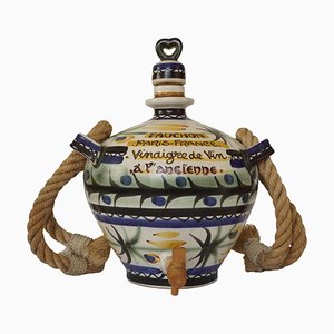Mid-Century French Keraluc Quimper Pottery Vinegar Jug With Advertising for Fauchon Paris