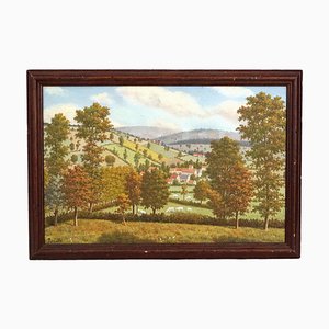 1920 Paesaggio autunnale di campagna francese e dipinto di pecore, incorniciato e firmato