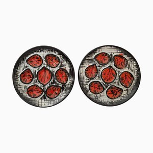 Assiettes à Huîtres Mid 20ème Siècle en Céramique, France, Set de 2
