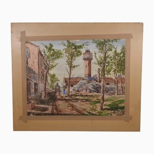 J. Villena (20th Century) “On the Port” Watercolor Signed