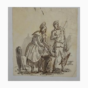 18th Century School Century “Fisherman Couple” Drawing