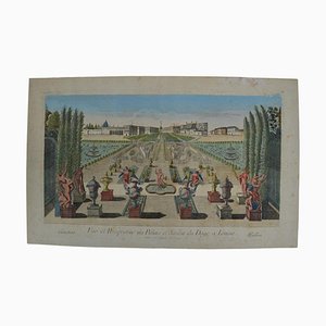 Handkolorierte Gravur des Dogenpalastes und des Gartens aus der Mitte des 18. Jahrhunderts in Venedig