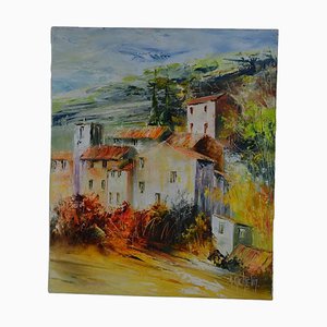 Late 20th Century "Village in Burgundy, Near Beaune" Impressionist Style Landscape Oil Painting by Agnes Michelin