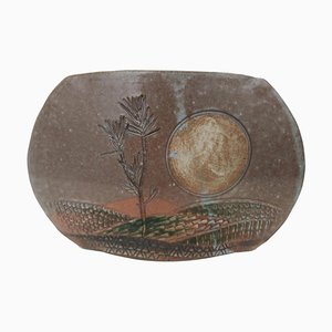 Mittleres 20. Jahrhundert Französisches Art Studio Keramikvase mit Vollmond und Baumlandschaft signiert Ap