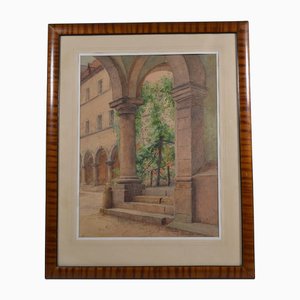 Emile Goussery (francés 1867-1941) "El Claustro - Convento de las Ursulinas" Acuarela, firmada y fechada en 1938