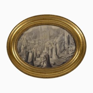 Early 19th Century French School "The Procession" Wash on Pencil Drawing