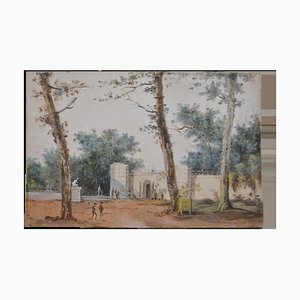 Michel Gabriel Moreau, Entrance to the Tuileries Garden in Paris, Watercolor, Early 19th Century