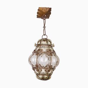 Lámpara colgante de cristal de Murano enjaulado en beige de Seguso, Venecia, años 50