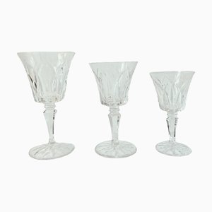 1950s French Saint Louis Crystal Set of 12 Glasses Including Red Wine, White Wine, Water Glass