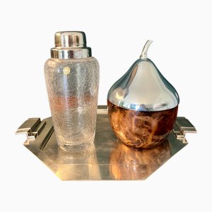 Coctelera Wmf Art Déco de vidrio y plata, años 50