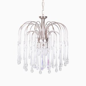 Lustre Teardrop en Chrome et Verre de Murano Transparent dans le style de Paolo Venini, 1980s