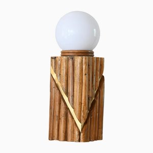 Lampe de Bureau Mid-Century en Rotin avec Abat-Jour Bombé