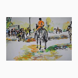 Alain Desormeaux "The Riders" 1971 Oil on Paper