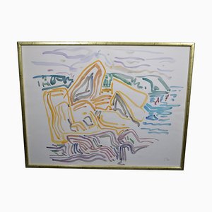 Peter Pfosi, Landscape, Watercolor Painting, 1987, Framed