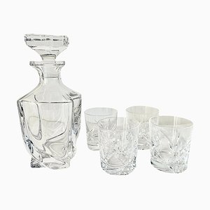 Vintage French Sully Pattern Heavy Crystal Decanter & Glasses from Cristal de Sevres, Set of 5