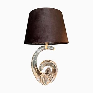Französische Vintage Tischlampe aus Kristallglas, Signiert Schneider France, Circa 1950