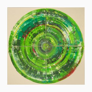 Bernhard Lang, Cuadríptico del círculo verde, Pintura sobre lienzos contemporáneos. Juego de 4