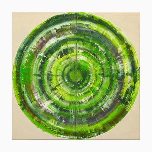 Bernhard Lang, Díptico del círculo verde II, Pintura sobre lienzos. Juego de 2