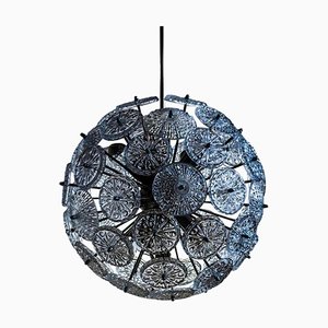 1960s Chrome Flower-Bucket Crystal Glas Starburst Ballroom Pendant Light From Germany