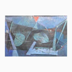 André Brechet "Abstract Composition" Charcoal and Grease Pencil Signed, Framed