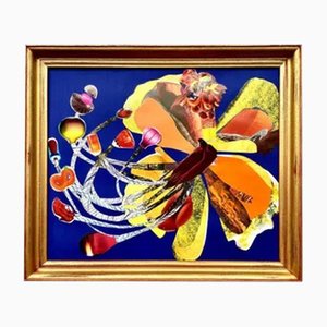 Peacock Flower: Botanica, Paper Collage, Framed