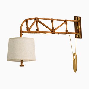 Applique Murale avec Bras Oscillant en Rotin