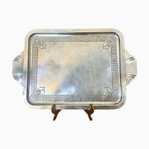 Bandeja para bebidas francesa Art Déco bañada en plata con asas, años 20
