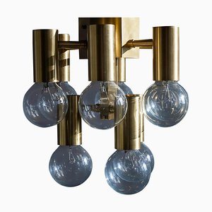 X-Large 1970s 9 Bulb Brass Chandelier