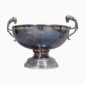 1970s Burgundian Silver Cup on Pedestal Base With Gadroon Decoration and Ram's Head Handles
