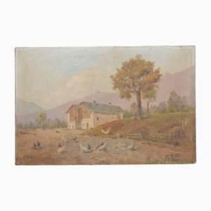 Charles Ludin (1867–1949) "Hens in the Farmyard" Öl auf Leinwand, signiert und datiert 1944