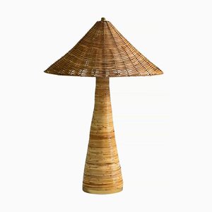 Shroom 002 Lampe de Table en Rotin Abat-Jour en Osier, Forme de Champignon, Style Moderne Mid-Century