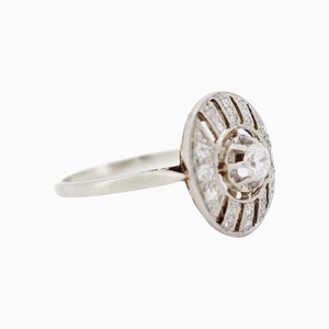 Bague Art Déco Dorée, Platine et Diamants, 1920s