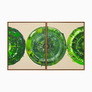 Bernhard Lang, Dittico a cerchio verde II, Dipinto su tela, con cornice, set di 2