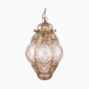 Lampada a sospensione in vetro di Murano marrone di Seguso, anni '60