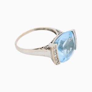 Vintage Ring aus 18 Karat Gold, Blautopas und Diamanten