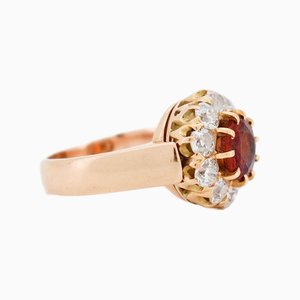 Antique Marguerite Ring in Gold, Garnet and Diamonds, 1910