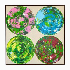 Bernhard Lang, Four Circles, Painting on Canvas, Framed